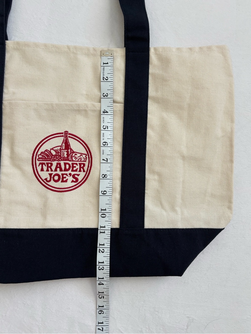 Trader Joe’s Large Canvas Tote Bag Cream and Navy Blue NWT - Picture 12 of 14